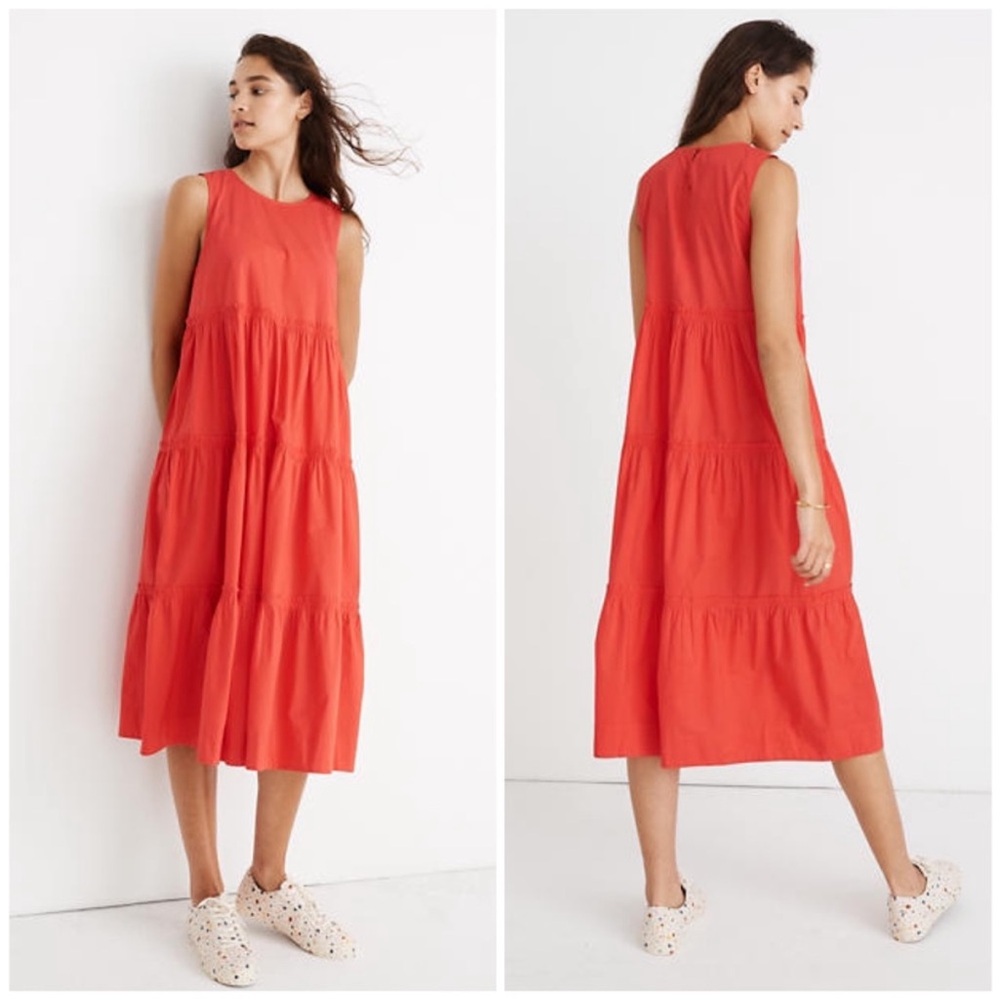 Madewell red Cattail Tiered midi dress size small